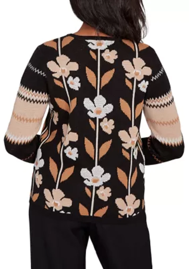 Petite Classics Vertical Flowers Sweater