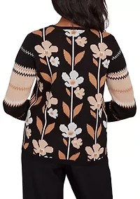 Petite Classics Vertical Flowers Sweater