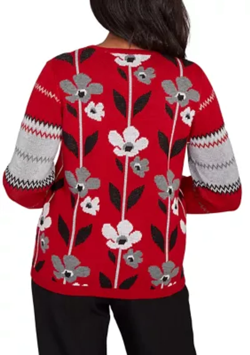 Petite Classics Vertical Flowers Sweater