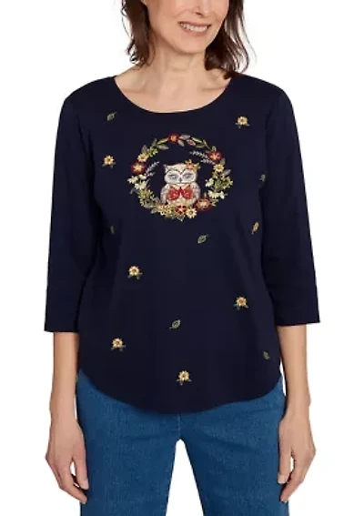 Petite Classics Owl Wreath Tee
