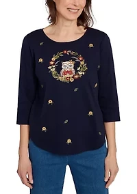 Petite Classics Owl Wreath Tee