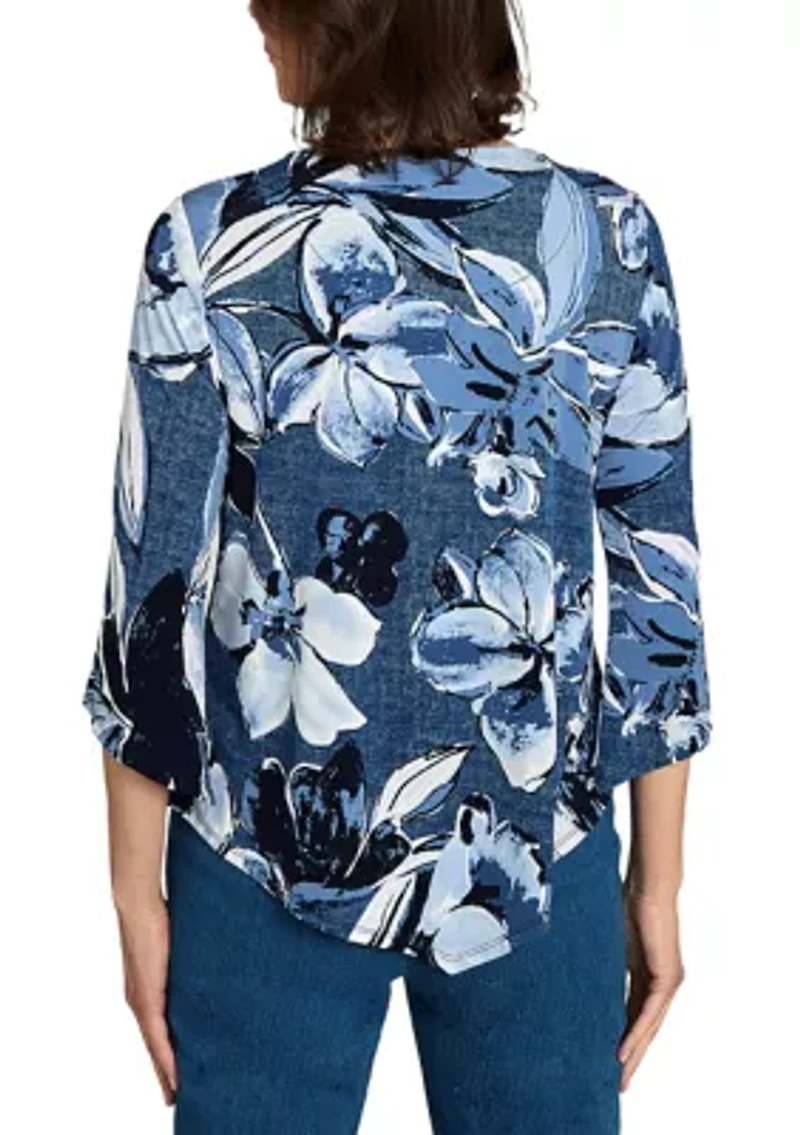 Petite Classics Denim Floral Top