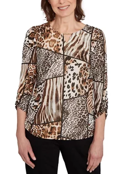 Petite Puff Print Animal Colorblock Top