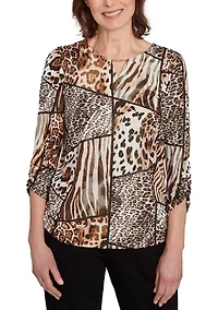 Petite Puff Print Animal Colorblock Top