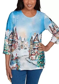 Petite Classics Village Scene Print Top