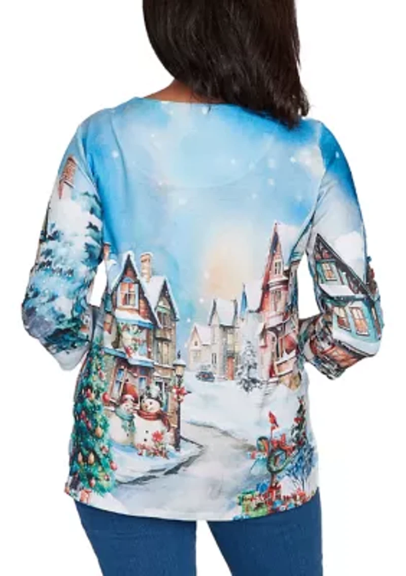 Petite Classics Village Scene Print Top