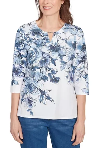 Petite Key Items Floral Yoke Top