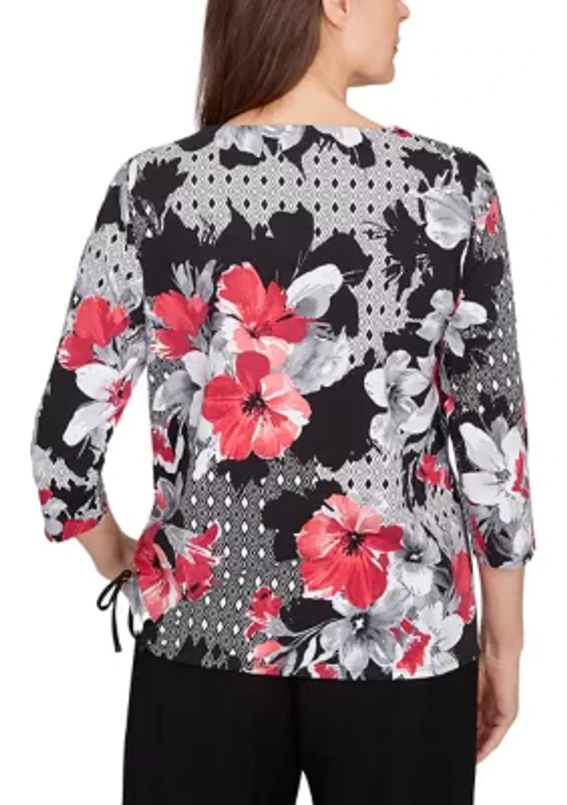 Petite Key Items Diamond Floral Patch Top