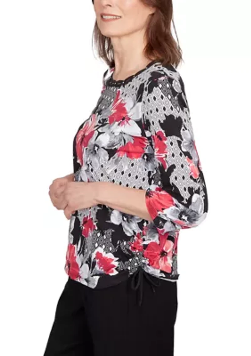 Petite Key Items Diamond Floral Patch Top