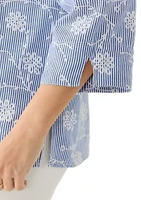 Women's Pinstripe Puff Embroidery Top