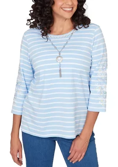 Women's Classics Stripe Top with Embroidered Sleeves