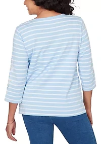 Women's Classics Stripe Top with Embroidered Sleeves