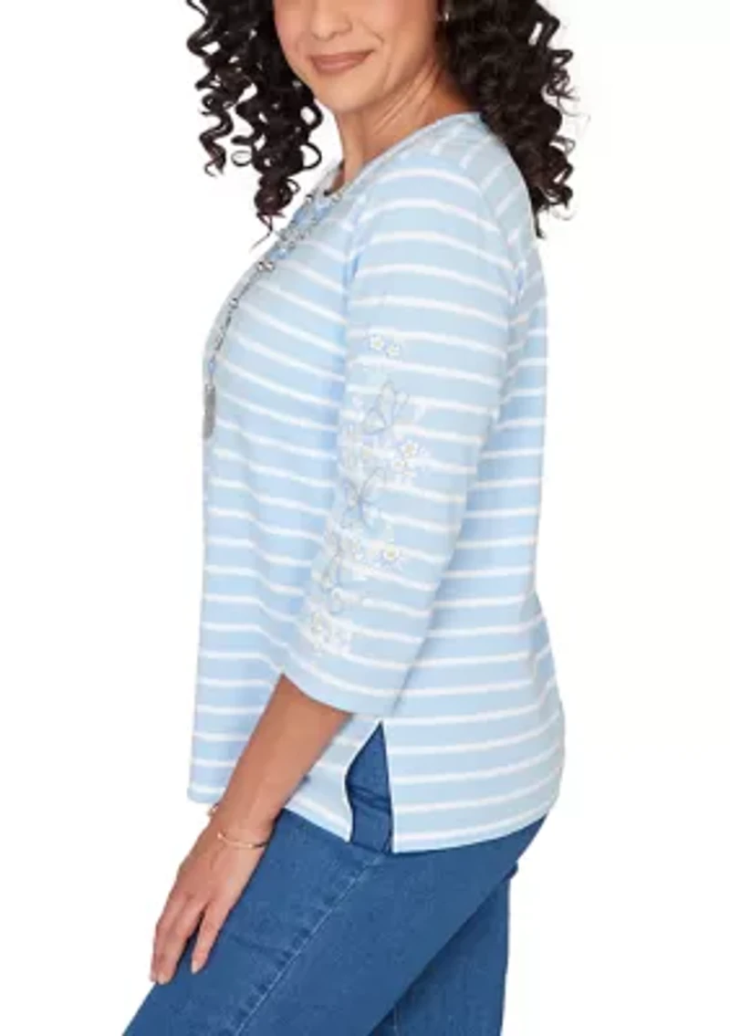 Women's Classics Stripe Top with Embroidered Sleeves