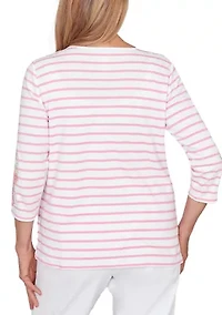 Women's Striped Embroidered Sleeve Top