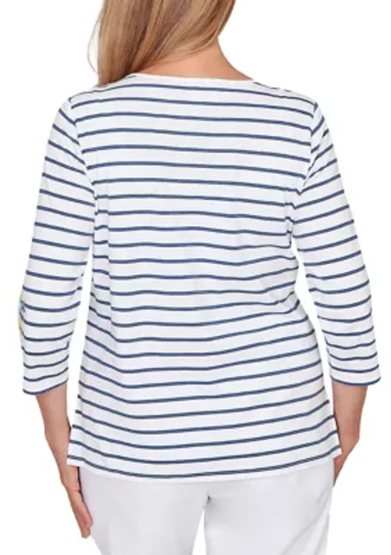 Women's Striped Embroidered Sleeve Top