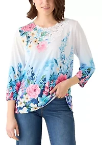 Women's Ombré Border Floral Top