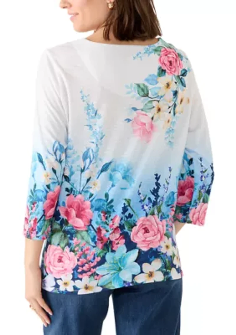 Women's Ombré Border Floral Top