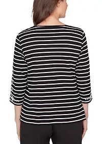 Women's Classics Stripe with Embroidered Sleeves Top