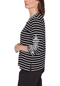 Women's Classics Stripe with Embroidered Sleeves Top