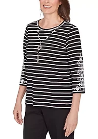 Women's Classics Stripe with Embroidered Sleeves Top