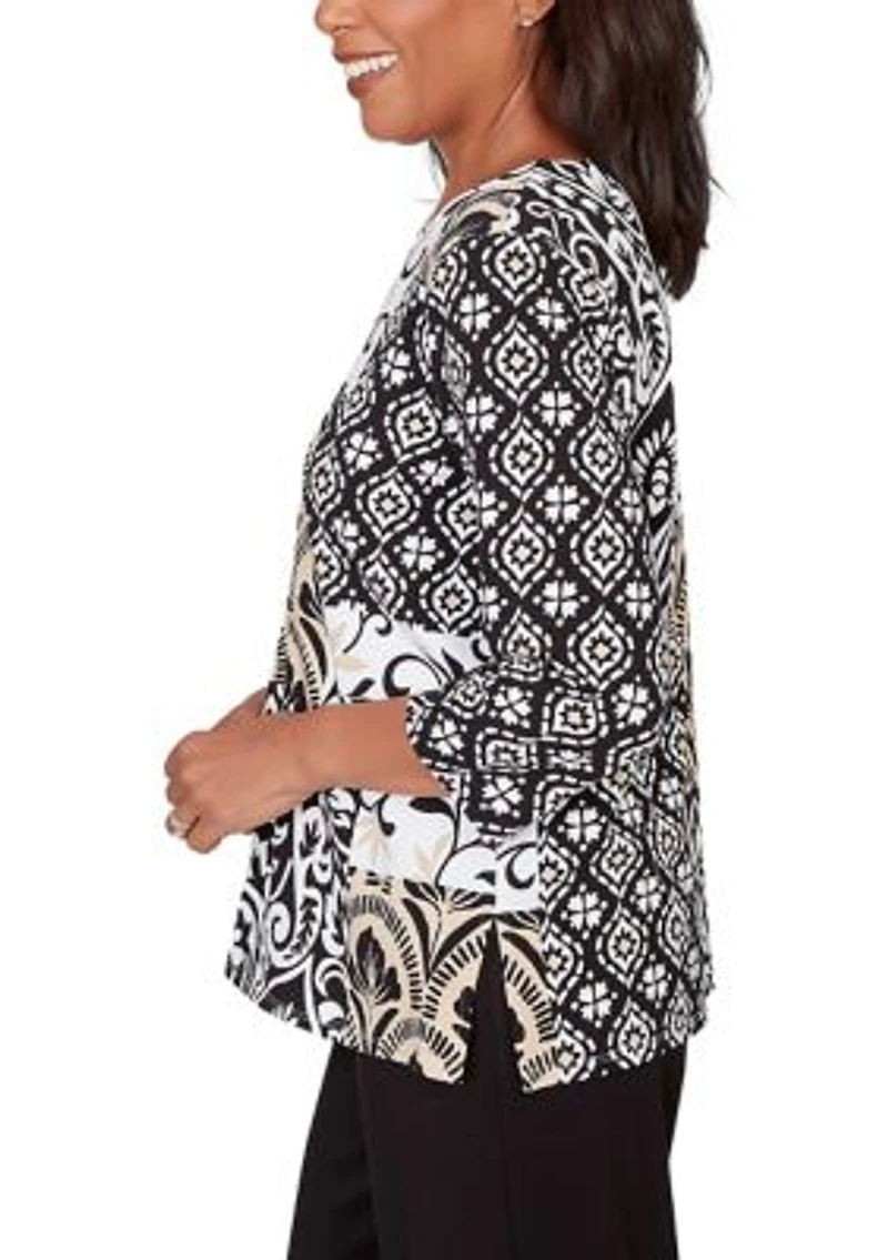 Women's Classics Scroll Geo Patchwork Top