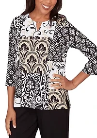 Women's Classics Scroll Geo Patchwork Top