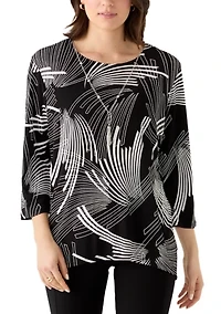 Women's 3/4 Sleeve Geometric Print Top