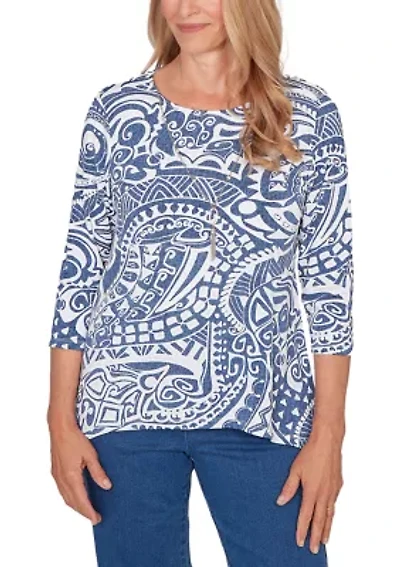 Women's Batik Scroll Print Top