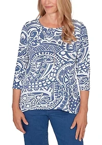 Women's Batik Scroll Print Top