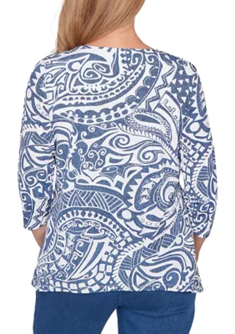 Women's Batik Scroll Print Top