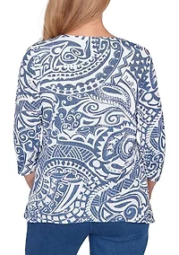 Women's Batik Scroll Print Top