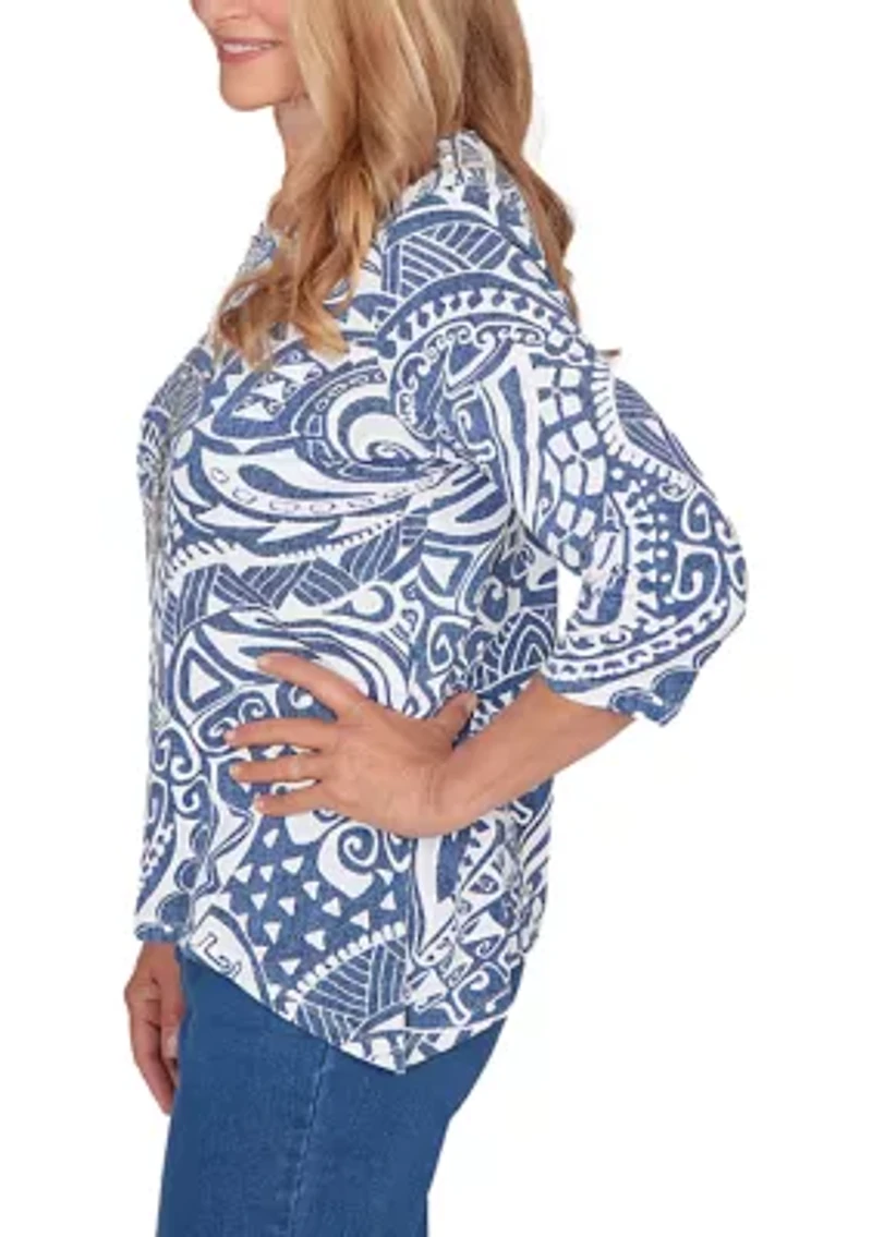 Women's Batik Scroll Print Top