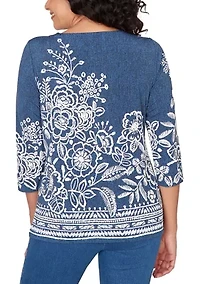 Women's Classic Etched Border Floral Top