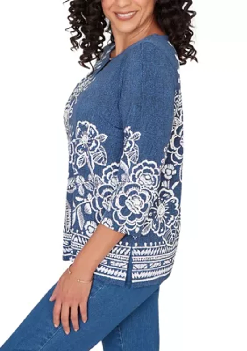 Women's Classic Etched Border Floral Top