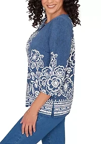 Women's Classic Etched Border Floral Top