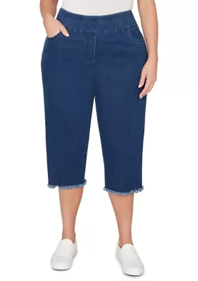 Plus Denim Fringe Capri Jeans