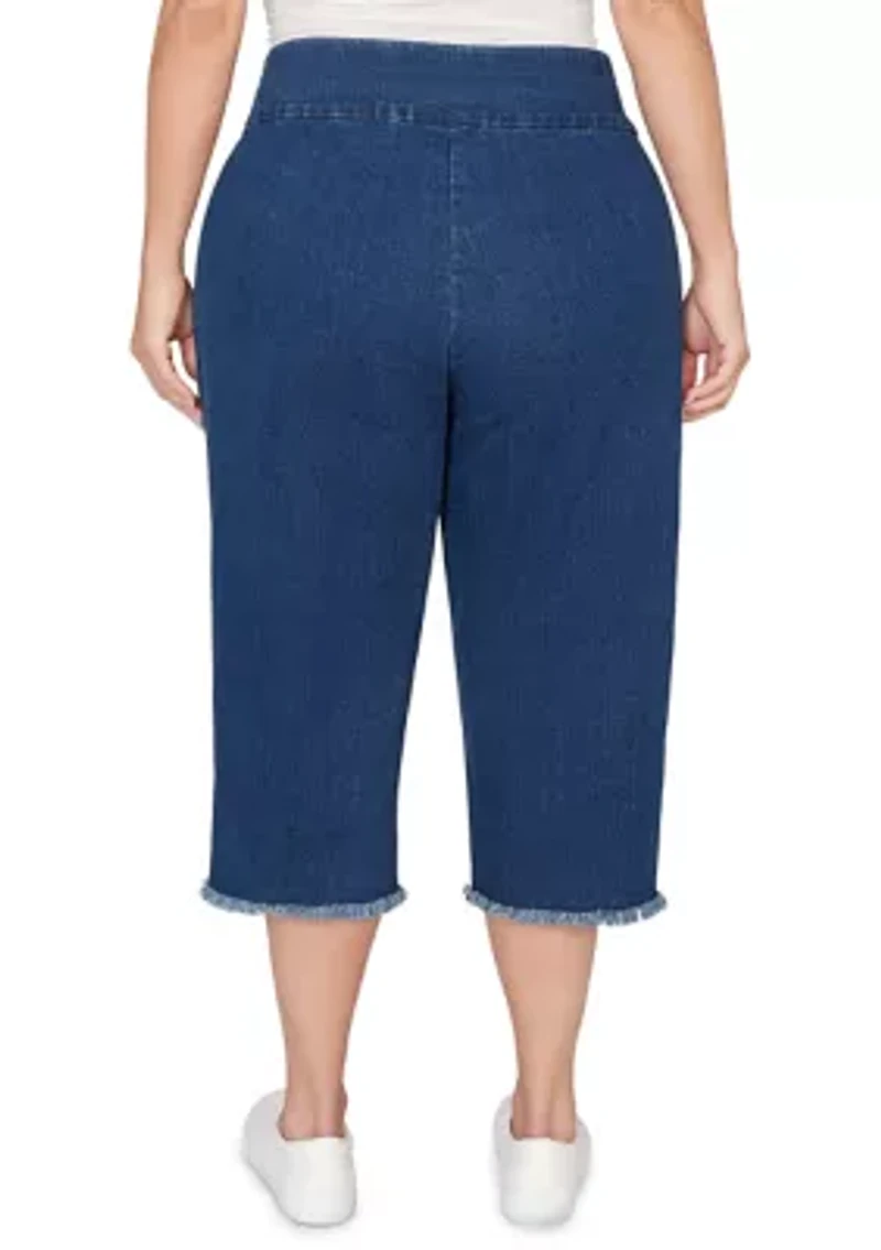 Plus Denim Fringe Capri Jeans