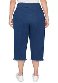 Plus Denim Fringe Capri Jeans