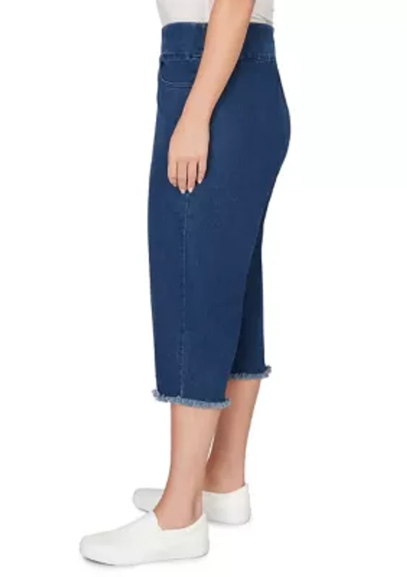Plus Denim Fringe Capri Jeans