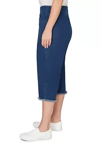 Plus Denim Fringe Capri Jeans