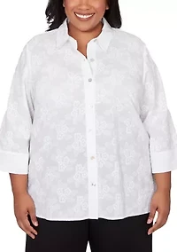 Plus Classics Flower Embroidery Shirt
