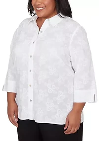 Plus Classics Flower Embroidery Shirt