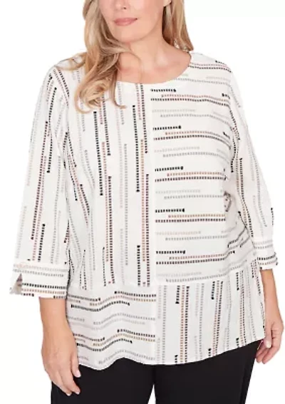 Plus Classics Spliced Stripe Clip Jacquard Top