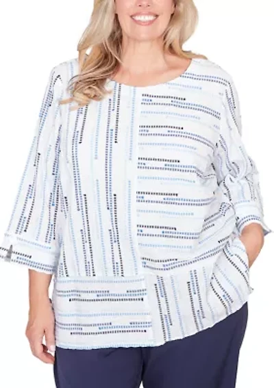 Plus Classics Spliced Stripe Clip Jacquard Top