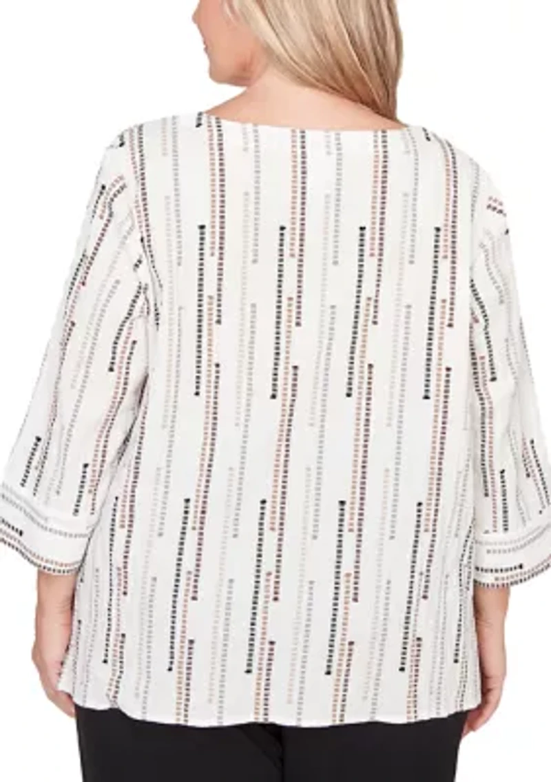 Plus Classics Spliced Stripe Clip Jacquard Top