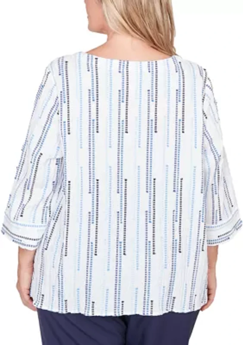 Plus Classics Spliced Stripe Clip Jacquard Top