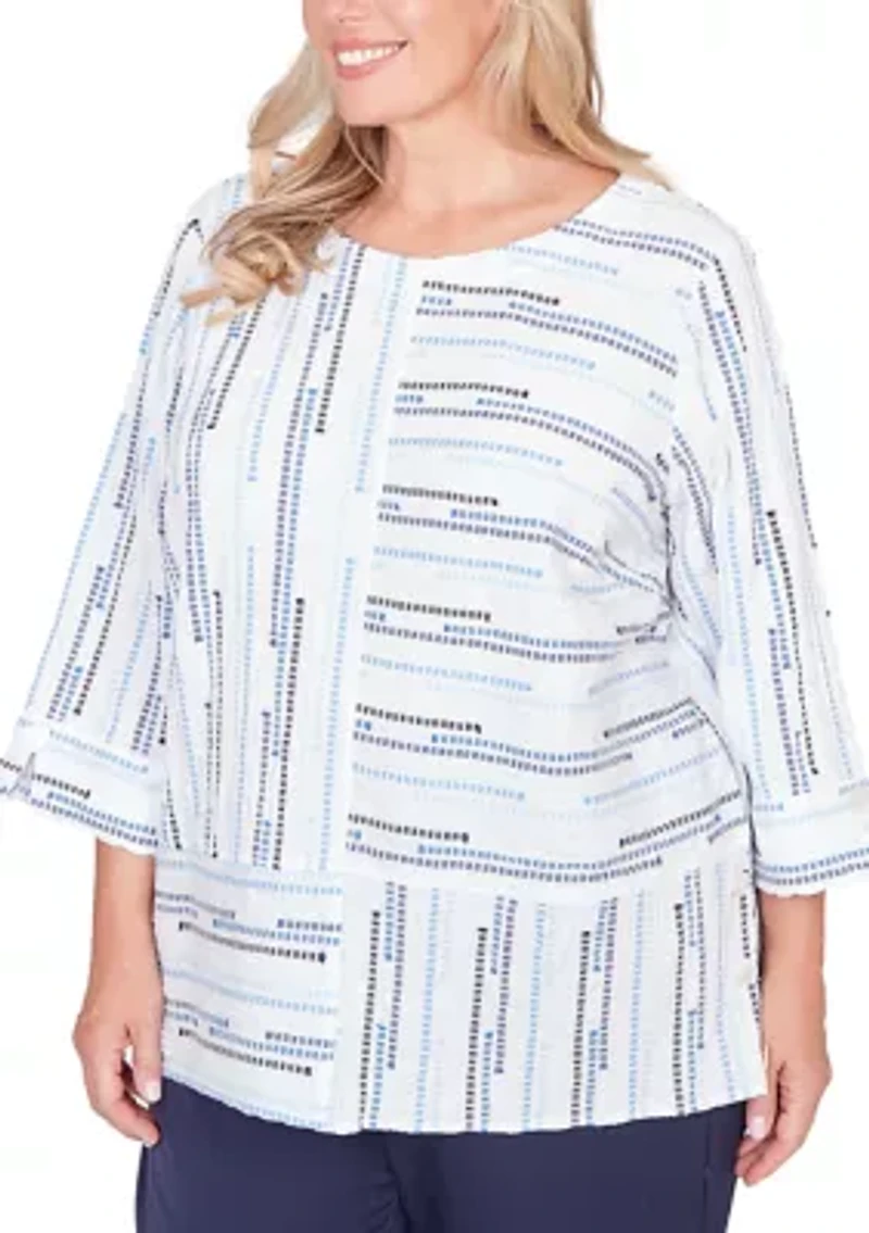 Plus Classics Spliced Stripe Clip Jacquard Top