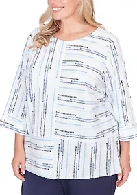 Plus Classics Spliced Stripe Clip Jacquard Top