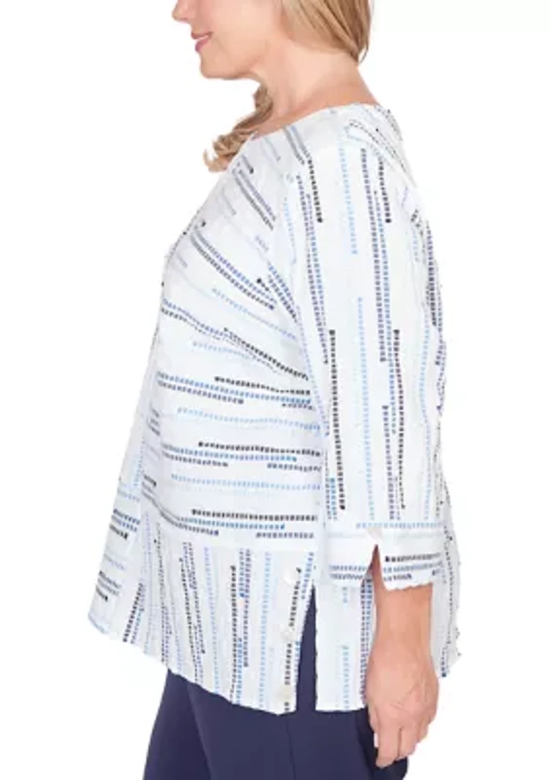 Plus Classics Spliced Stripe Clip Jacquard Top