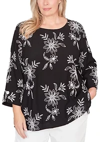 Plus Classics Tossed Floral Embroidery Top